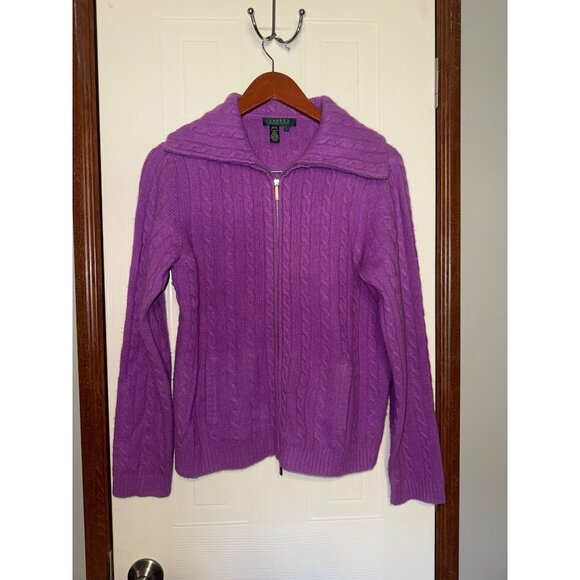 LAUREN RALPH LAUREN Merino Wool & Angora Rabbit Hair Full Zip Sweater Size Large - Picture 1 of 16